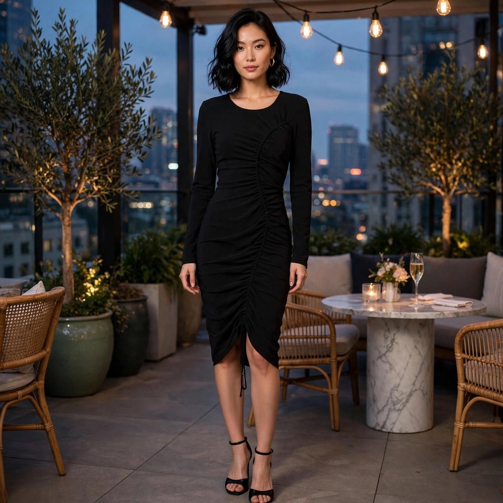 & Other Stories Black Long Sleeve Ruched Bodycon Mini Dress Elegant